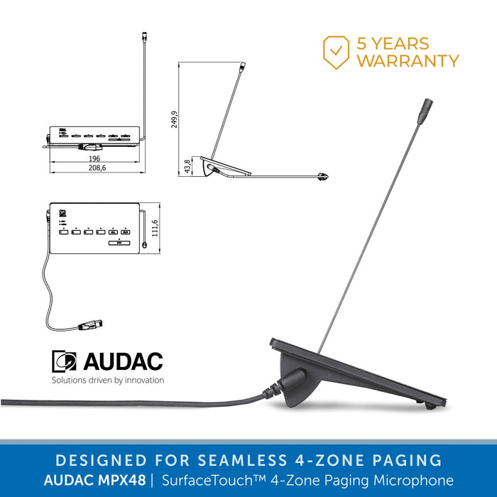 Audac MPX48 SurfaceTouch™ 4-Zone Paging Microphone