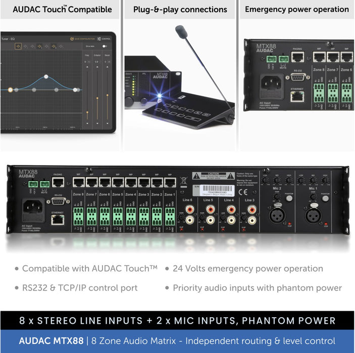 Audac R2 Audac MTX88 8-Zone Audio Matrix Controller | Audio Volt