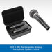 NUX B-3RC rechargeable wireless microphone system shown with an open black carrying case containing two microphones and one microphone standing outside, on a white background with a blue text banner at the bottom.
