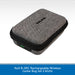 A gray textured zippered carrying case for a wireless guitar bug, branded with the NuX logo. The case features black zipper trim and a small green LED battery indicator light on the side.