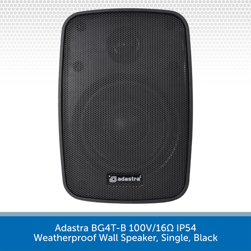 Black weatherproof wall speaker with Adastra logo on a white background