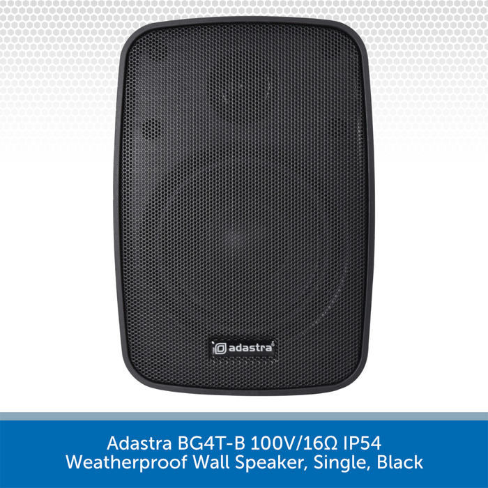 Black weatherproof wall speaker with Adastra logo on a white background