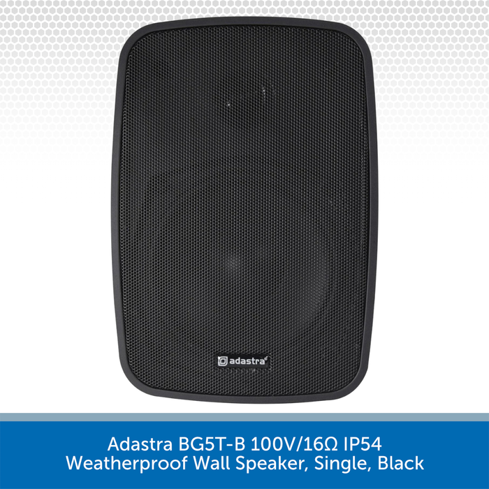 Black weatherproof wall speaker with Adastra branding on a white background