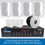 2-Zone Bluetooth & DAB Music System with 4, 6 or 8 Black or White Wall Speakers