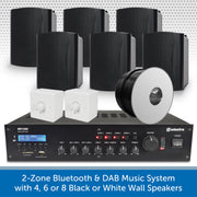 2-Zone Bluetooth & DAB Music System with 4, 6 or 8 Black or White Wall Speakers