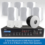 2-Zone Bluetooth & DAB Music System with 4, 6 or 8 Black or White Wall Speakers