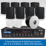 2-Zone Bluetooth & DAB Music System with 4, 6 or 8 Black or White Wall Speakers