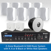 2-Zone Bluetooth & DAB Music System with 4, 6 or 8 Black or White Wall Speakers