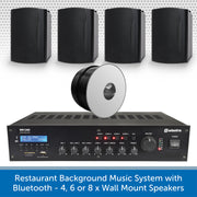 Restaurant Background Music System with Bluetooth - 4, 6 or 8 x Wall Mount Speakers