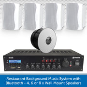 Restaurant Background Music System with Bluetooth - 4, 6 or 8 x Wall Mount Speakers