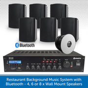 Restaurant Background Music System with Bluetooth - 4, 6 or 8 x Wall Mount Speakers