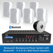 Restaurant Background Music System with Bluetooth - 4, 6 or 8 x Wall Mount Speakers