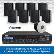 Restaurant Background Music System with Bluetooth - 4, 6 or 8 x Wall Mount Speakers