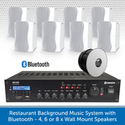 Restaurant Background Music System with Bluetooth - 4, 6 or 8 x Wall Mount Speakers