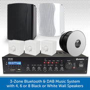 3-Zone Bluetooth & DAB Music System with 4, 6 or 8 Black or White Wall Speakers