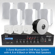 3-Zone Bluetooth & DAB Music System with 4, 6 or 8 Black or White Wall Speakers