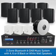 3-Zone Bluetooth & DAB Music System with 4, 6 or 8 Black or White Wall Speakers