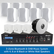3-Zone Bluetooth & DAB Music System with 4, 6 or 8 Black or White Wall Speakers