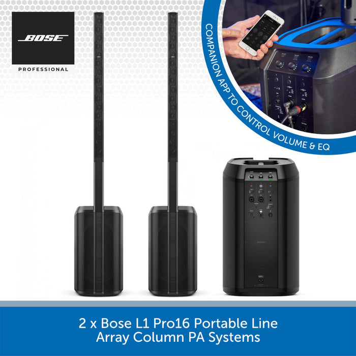 Bose L1 Pro16 Portable Line Array Column PA Systems with Bose logo and app control text.