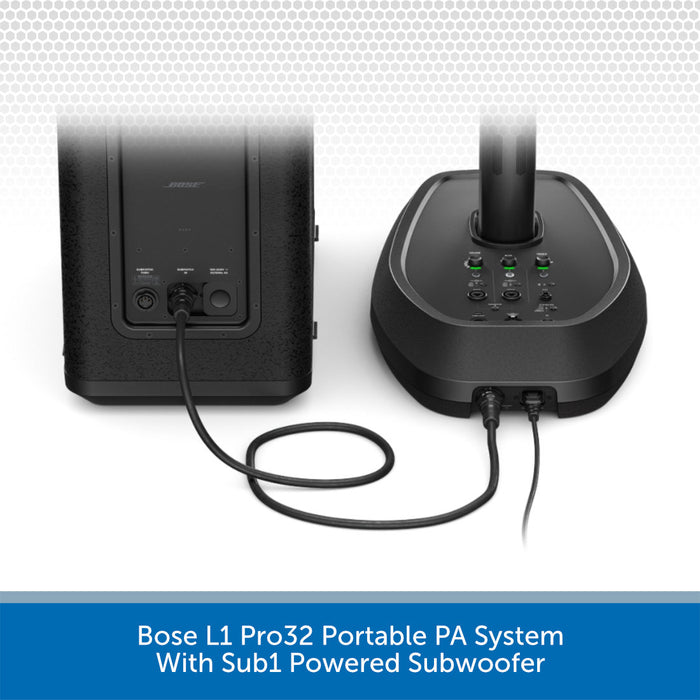 Bose L1 Pro32 Portable PA System with Sub1 Powered Subwoofer on a white background