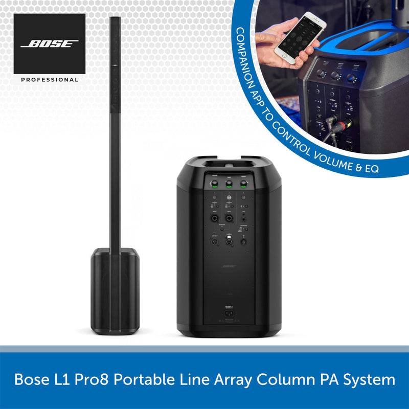 Bose L1 Pro8 Portable Line Array Column PA System with app control feature on a white background