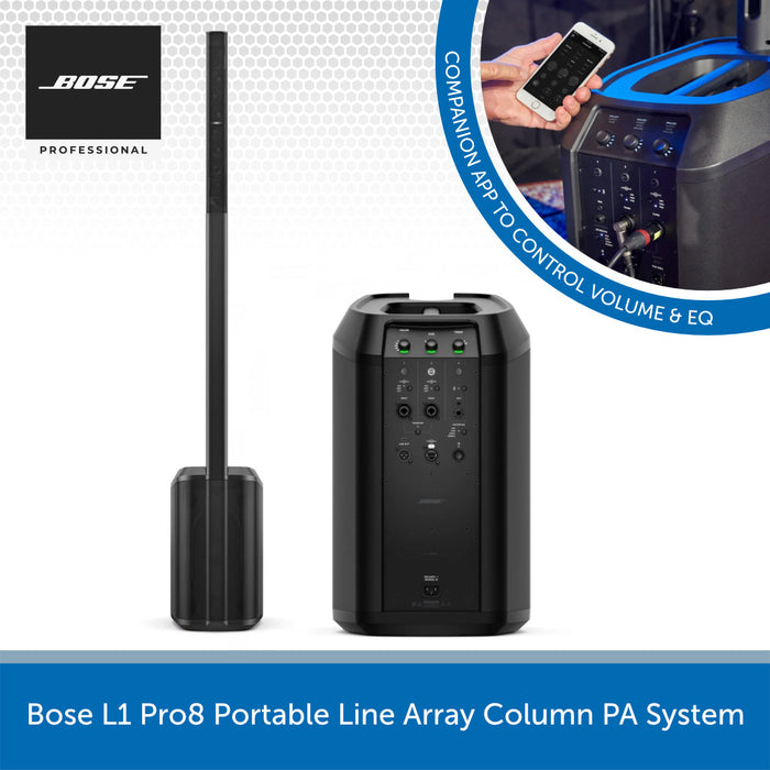 Bose L1 Pro8 Portable Line Array Column PA System with app control feature on a white background