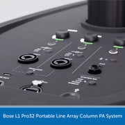 Control panel of a Bose L1 Pro32 Portable Line Array Column PA System with various buttons and connectors.