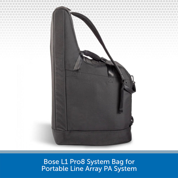 Black backpack with text indicating it's for a Bose L1 Pro8 System