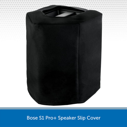 Black slip cover for Bose S1 Pro+ speaker on a white background