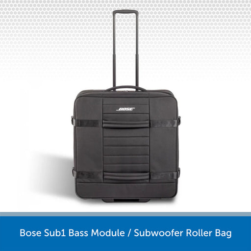 Black Bose Sub1 Bass Module/Subwoofer Roller Bag on a light gray background