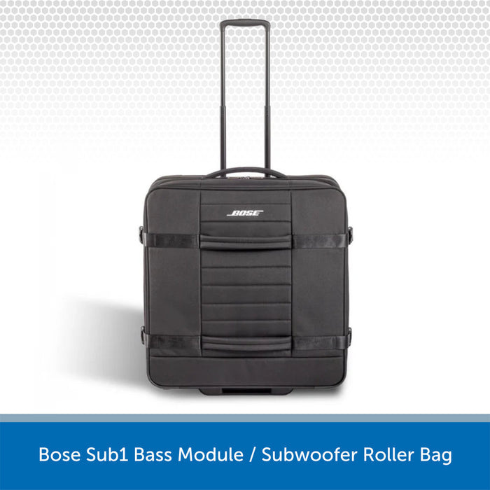 Black Bose Sub1 Bass Module/Subwoofer Roller Bag on a light gray background