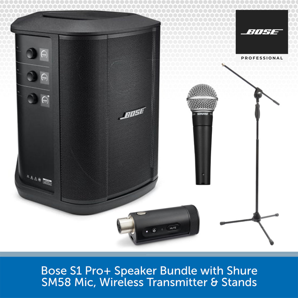 Bose S1 Pro+ Speaker Bundle with Shure SM58 Mic Stand Audio Volt