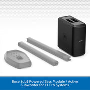 Bose Sub1 Powered Bass Module and Active Subwoofer on a white background