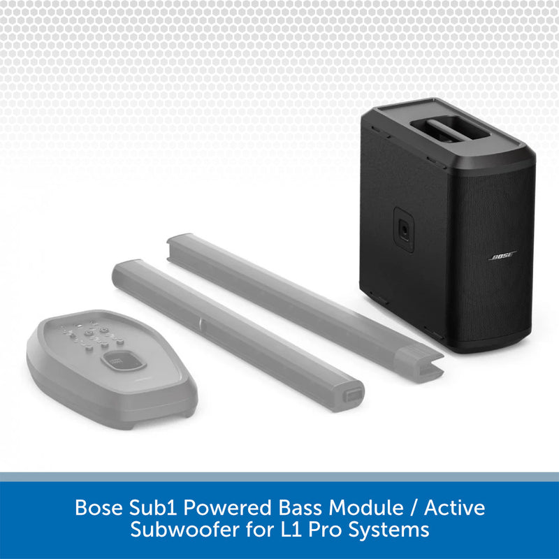 Bose Sub1 Powered Bass Module and Active Subwoofer on a white background
