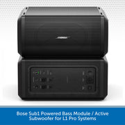 Bose Sub1 Powered Bass Module and Active Subwoofer on a light gray background