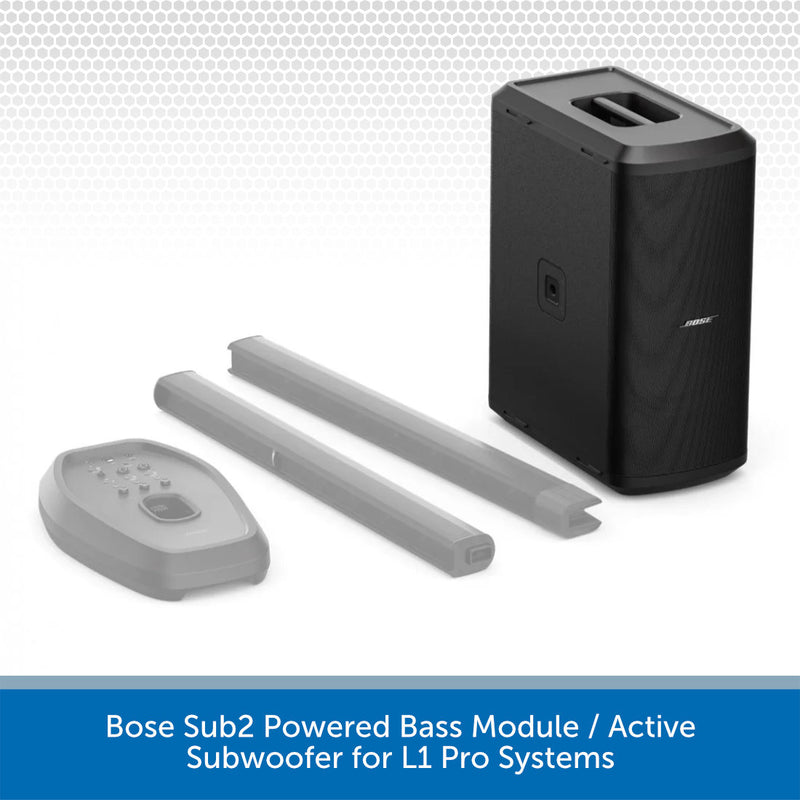 Bose Sub2 Powered Bass Module and Active Subwoofer on a white background