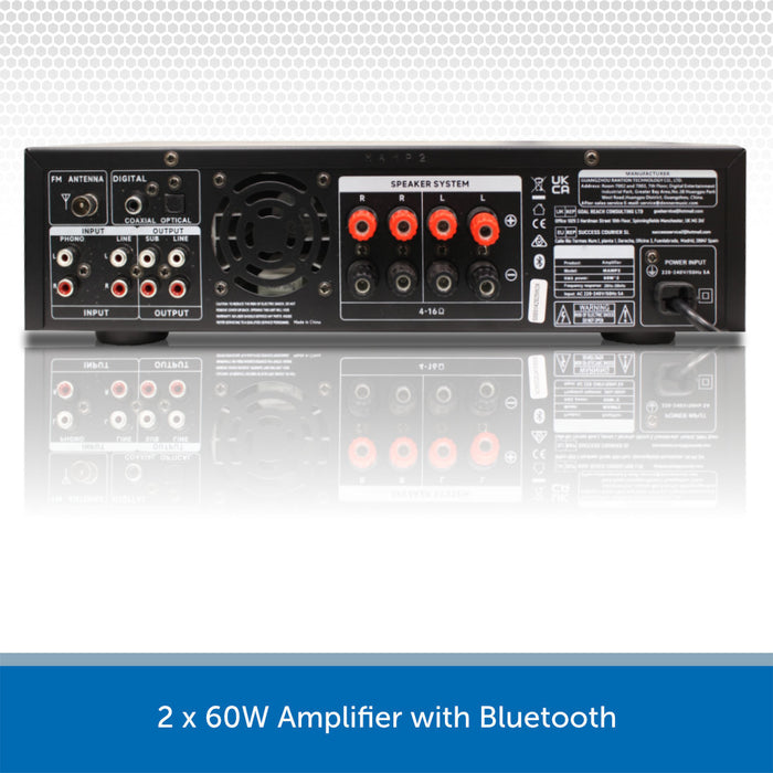 2 x 60W Bluetooth Stereo HiFi Amplifier Receiver with Phono, Optical, FM & Sub Output