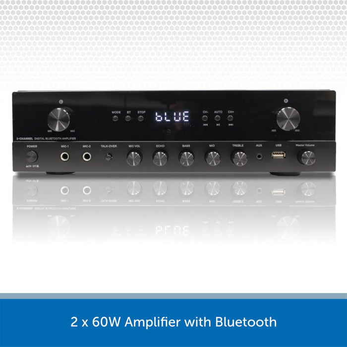 2 x 60W Bluetooth Stereo HiFi Amplifier Receiver with Phono, Optical, FM & Sub Output