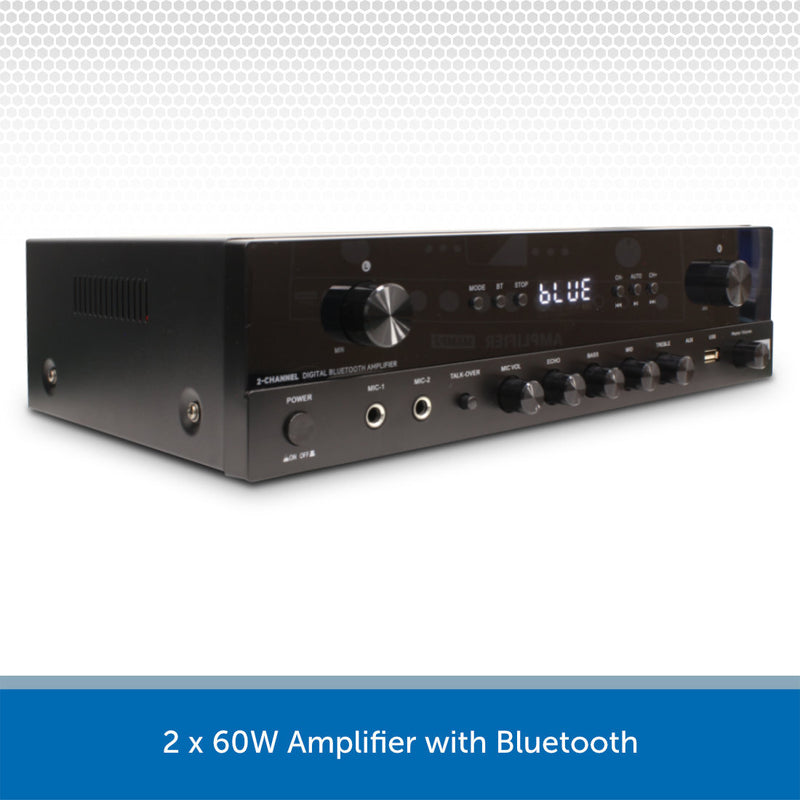 2 x 60W Bluetooth Stereo HiFi Amplifier Receiver with Phono, Optical, FM & Sub Output