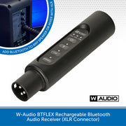 W-Audio BTFLEX rechargeable Bluetooth audio receiver with XLR connector on a white background.