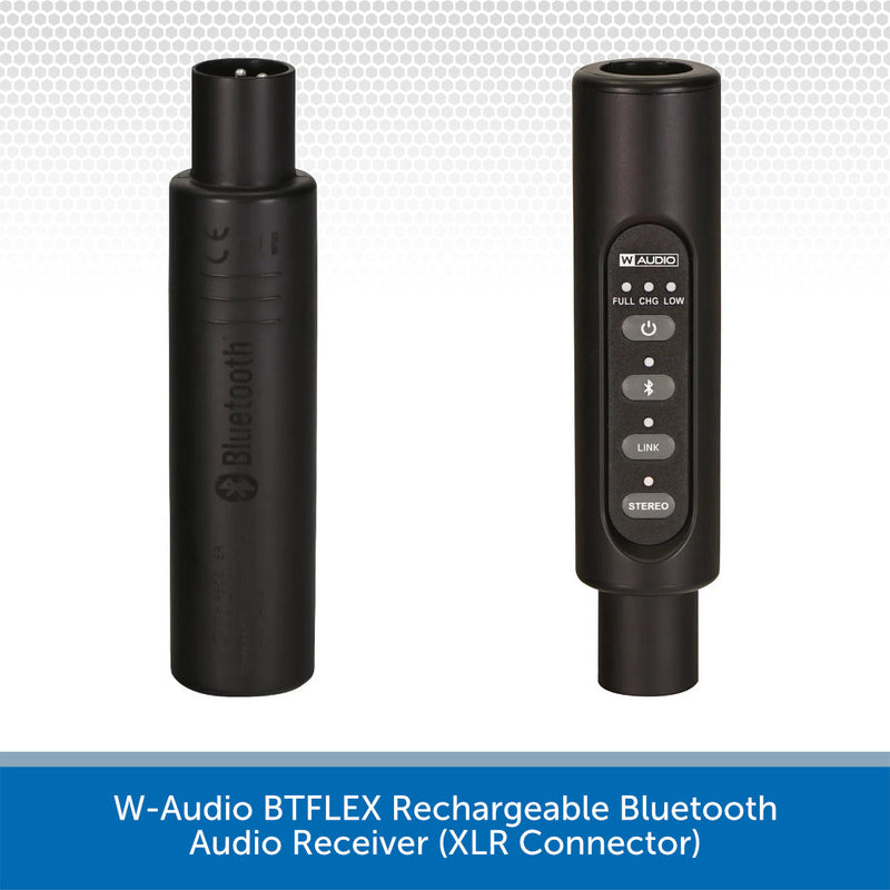 W-Audio BTFLEX rechargeable Bluetooth audio receiver with XLR connector on a white background