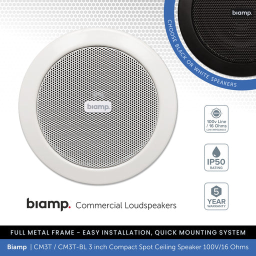 Biamp CM3T / CM3T-BL 3" Compact Spot Ceiling Speaker 100V/16 Ohms