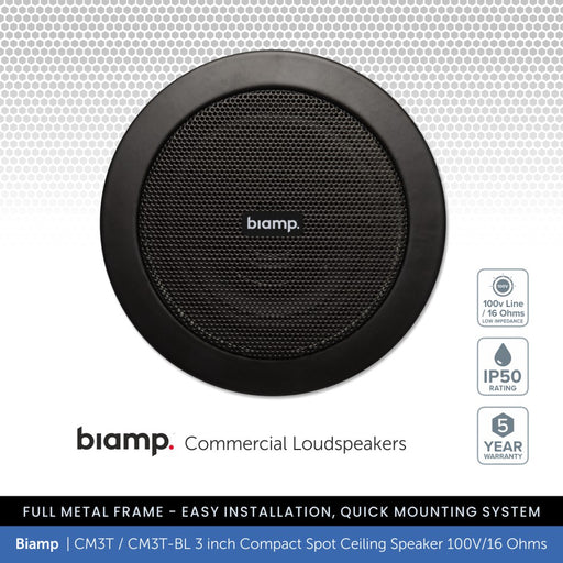Biamp CM3T / CM3T-BL 3" Compact Spot Ceiling Speaker 100V/16 Ohms