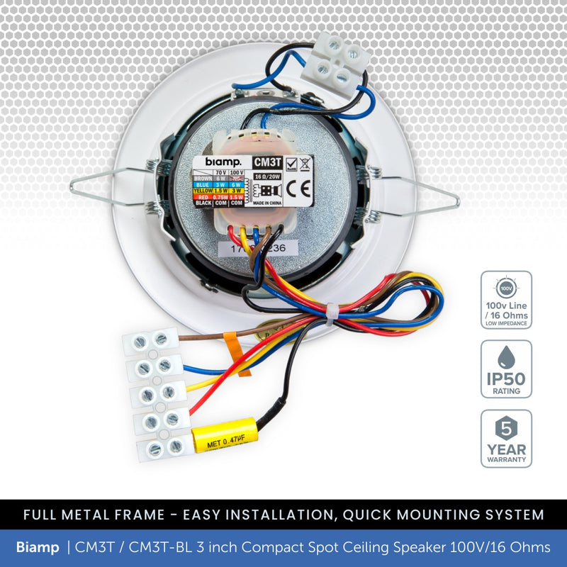 Biamp CM3T / CM3T-BL 3" Compact Spot Ceiling Speaker 100V/16 Ohms