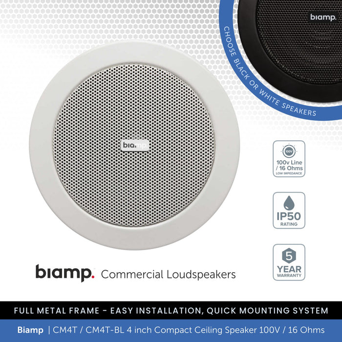 Biamp CM4T / CM4T-BL 4" Compact Ceiling Speaker 100V/16 Ohms