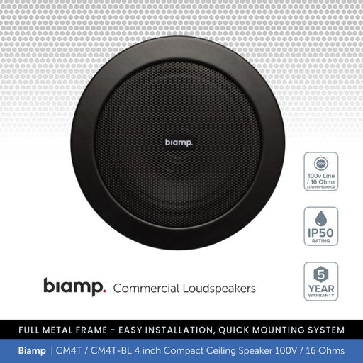 Biamp CM4T / CM4T-BL 4" Compact Ceiling Speaker 100V/16 Ohms