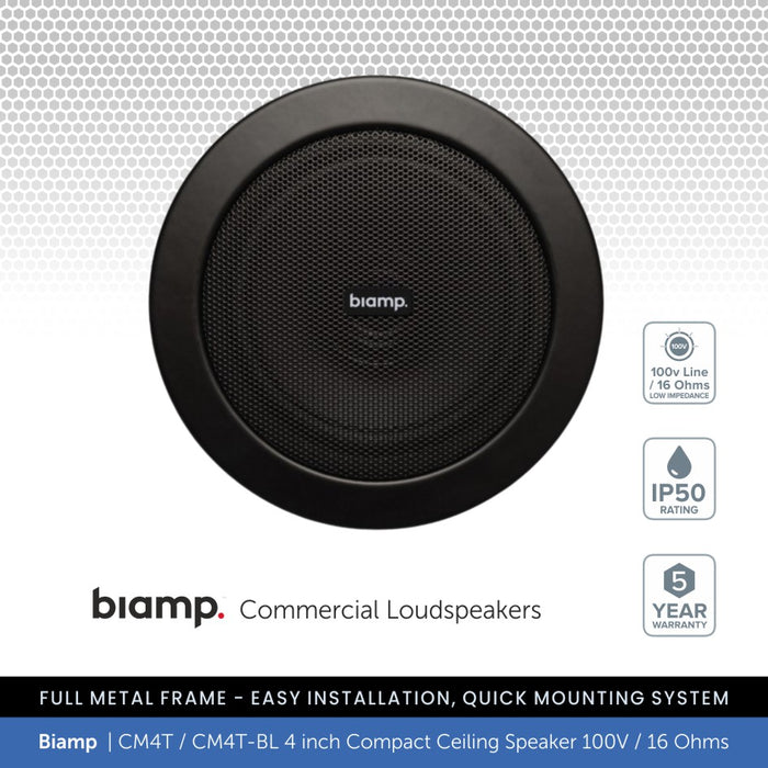 Biamp CM4T / CM4T-BL 4" Compact Ceiling Speaker 100V/16 Ohms
