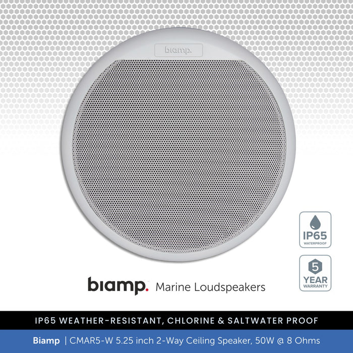 Biamp CMAR5-W 5.25" 2-Way IP65 Waterproof Ceiling Speaker, 50W @ 8 Ohms (Single)