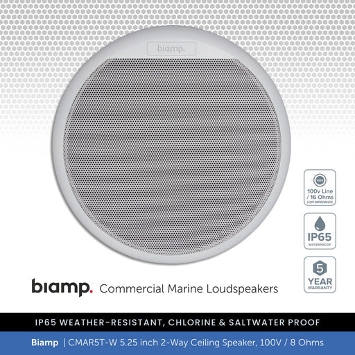 Biamp CMAR5T-W 5.25" 2-Way IP65 Waterproof Ceiling Speaker, 100V/8 Ohms (Single)