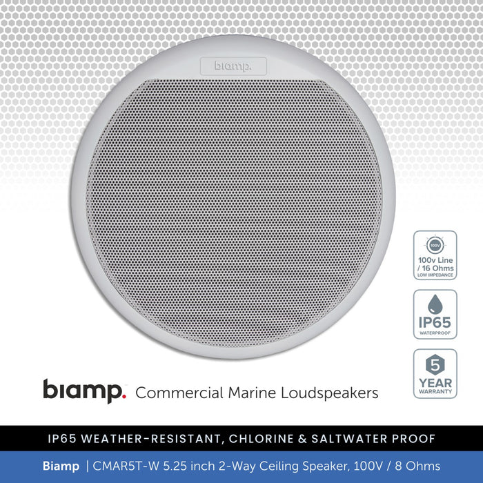 Biamp CMAR5T-W 5.25" 2-Way IP65 Waterproof Ceiling Speaker, 100V/8 Ohms (Single)